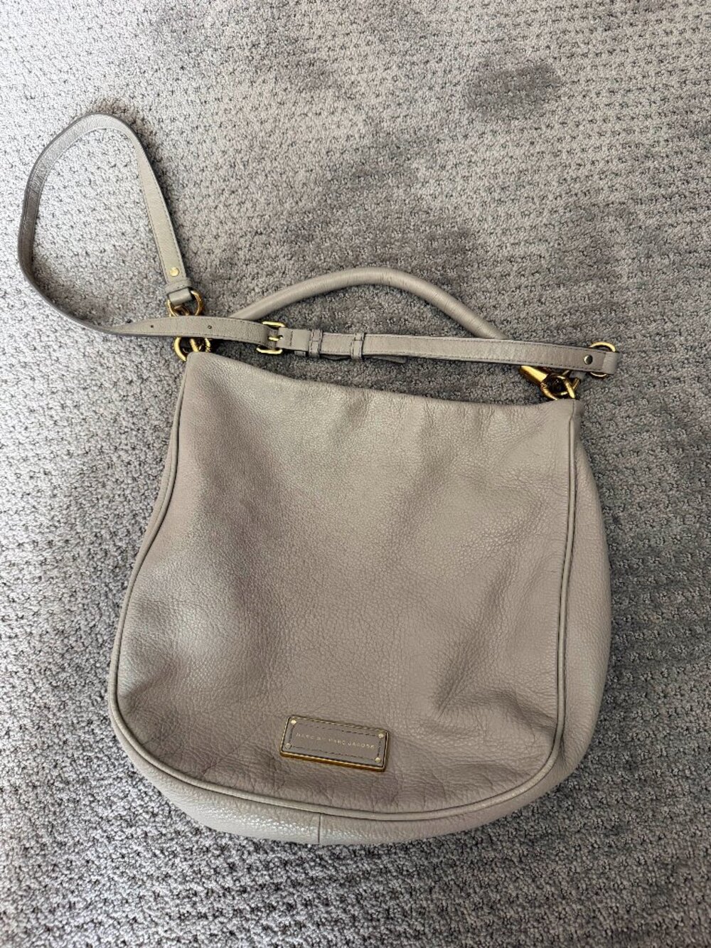 MARC JACOBS Orig Y2K Gray Shoulder Crossbody Satchel Top Handle Leather Purse Lg